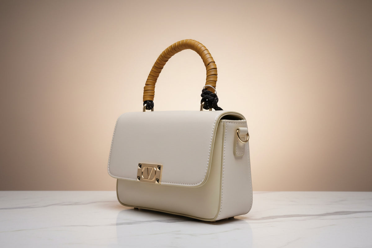 Flap Bags - Top Handle - Cream &Olive green