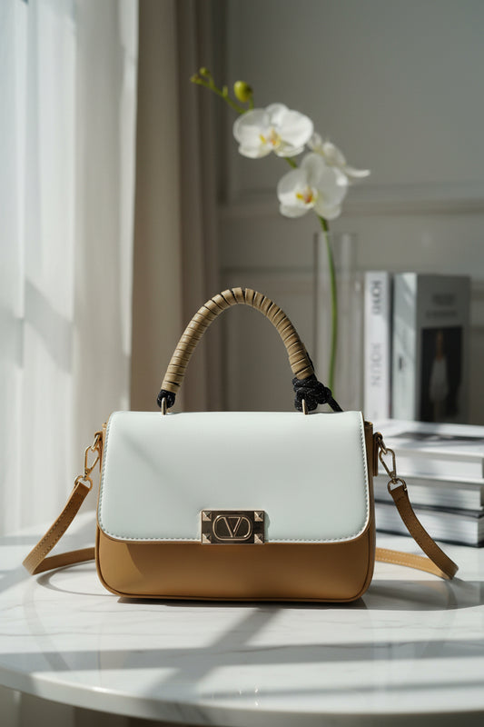 Flap Bags - Top Handle - Cream &Browm