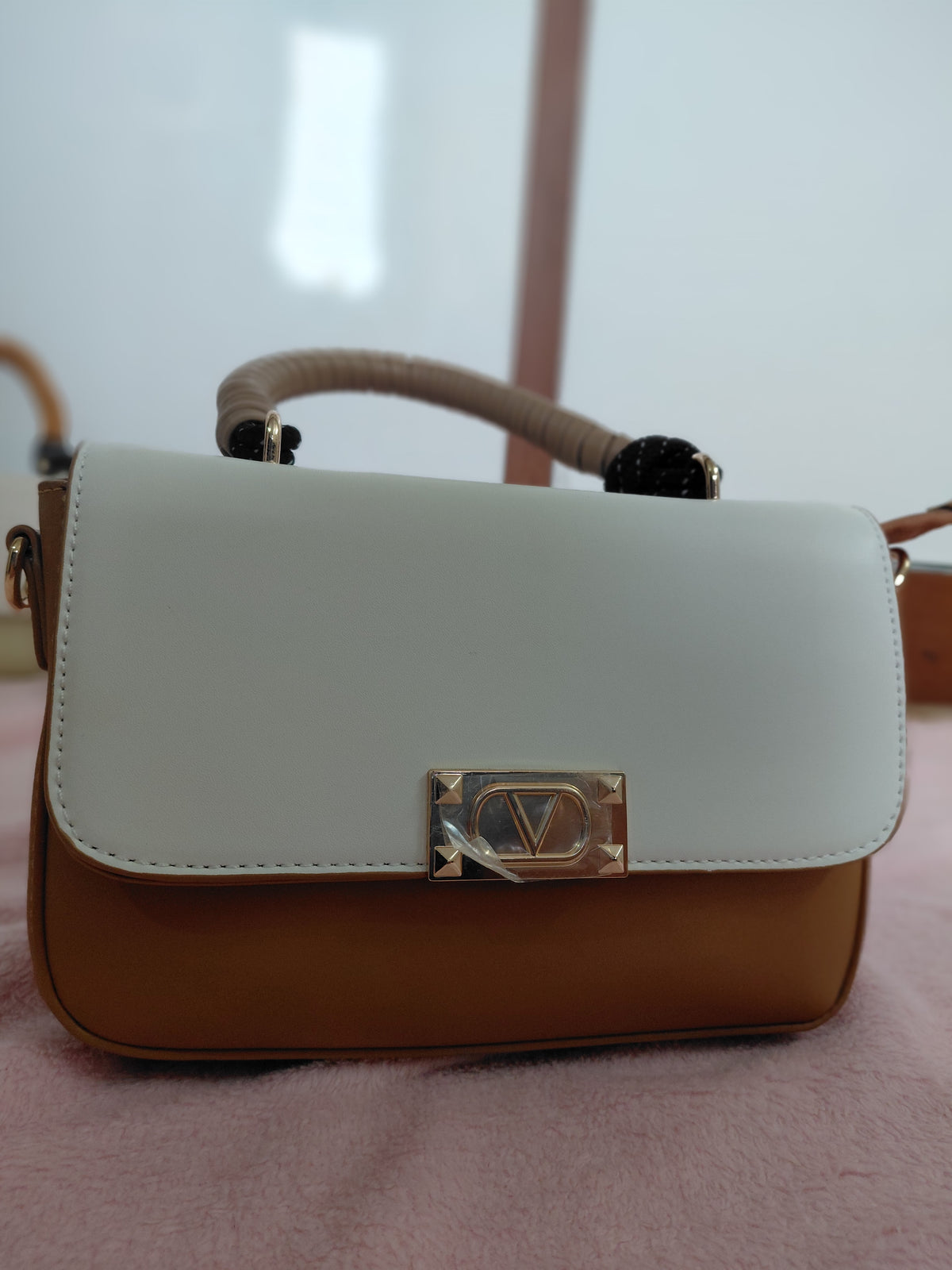Flap Bags - Top Handle - Cream &Browm