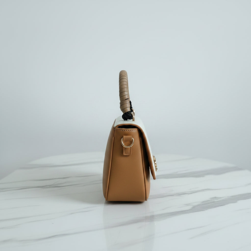Flap Bags - Top Handle - Cream &Browm